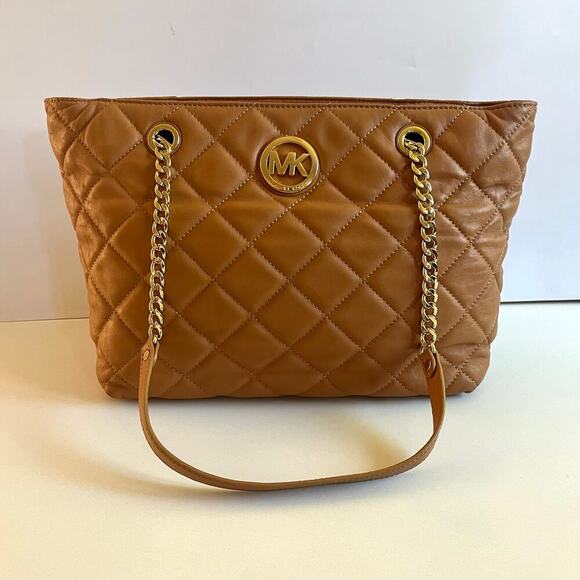 MICHAEL KORS Quilted Leather Tote, Acorn Brown with Gold Accents - Picture 3 of 10